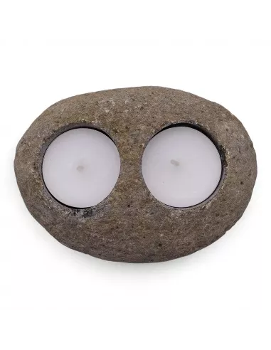 3x Porta Velas de Piedra de Río Natural Doble | Diseño Minimalista
