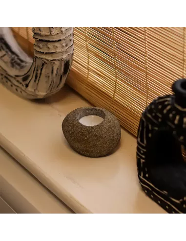 3x Porta Velas de Piedra de Río Natural Individual | Decoración Minimalista