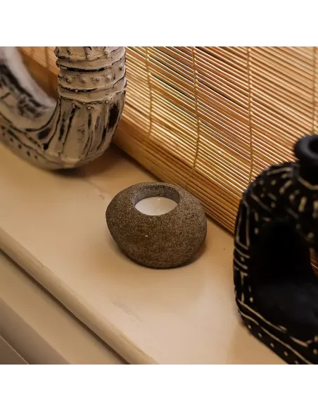 3x Porta Velas de Piedra de Río Natural Individual | Decoración Minimalista