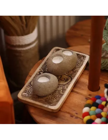 3x Porta Velas de Piedra de Río Natural Individual | Decoración Minimalista