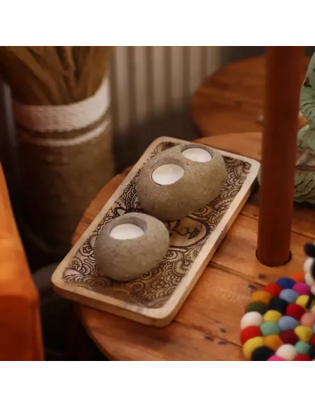 3x Porta Velas de Piedra de Río Natural Individual | Decoración Minimalista