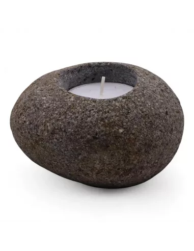 3x Porta Velas de Piedra de Río Natural Individual | Decoración Minimalista