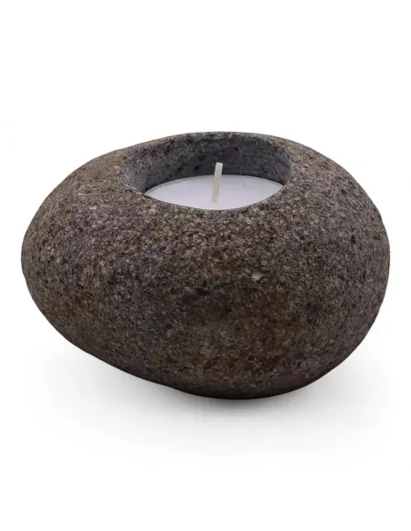 3x Porta Velas de Piedra de Río Natural Individual | Decoración Minimalista