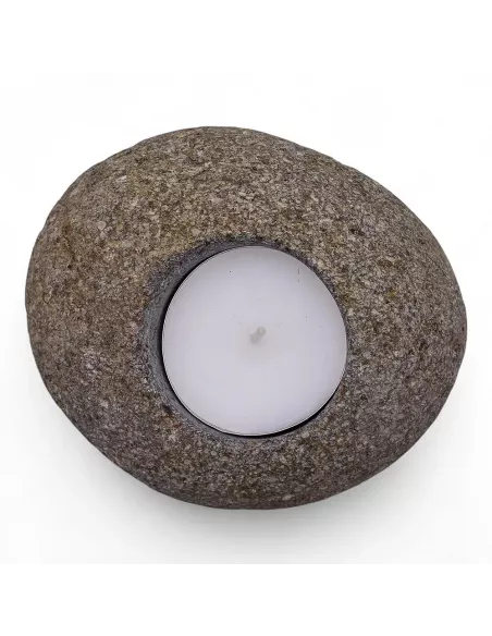 3x Porta Velas de Piedra de Río Natural Individual | Decoración Minimalista