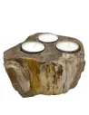 Portavelas de Madera Petrificada Triple | Decoración Natural y Elegante