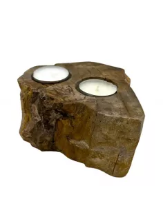 Portavelas de Madera Petrificada Doble | Decoración Natural y Sostenible