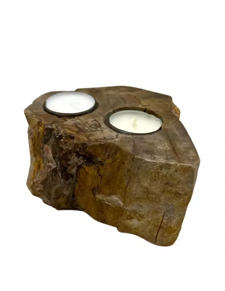 Portavelas de Madera Petrificada Doble | Decoración Natural y Sostenible
