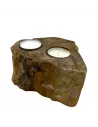 Portavelas de Madera Petrificada Doble | Decoración Natural y Sostenible