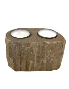Portavelas de Madera Petrificada Doble | Decoración Natural y Sostenible 2