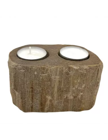 Portavelas de Madera Petrificada Doble | Decoración Natural y Sostenible