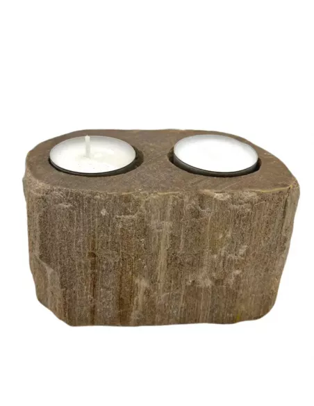 Portavelas de Madera Petrificada Doble | Decoración Natural y Sostenible