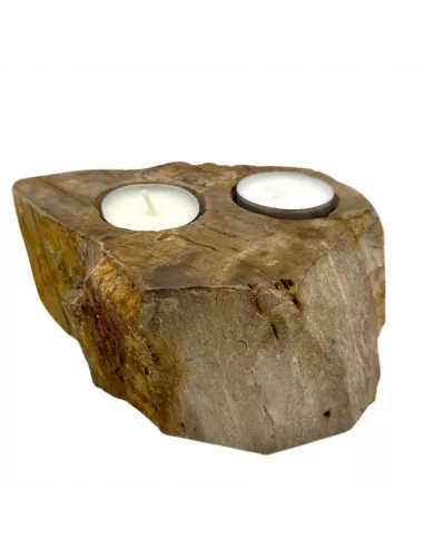 Portavelas de Madera Petrificada Doble | Decoración Natural y Sostenible