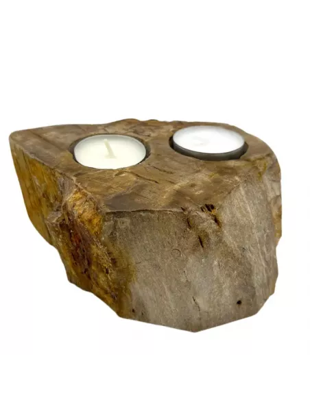 Portavelas de Madera Petrificada Doble | Decoración Natural y Sostenible