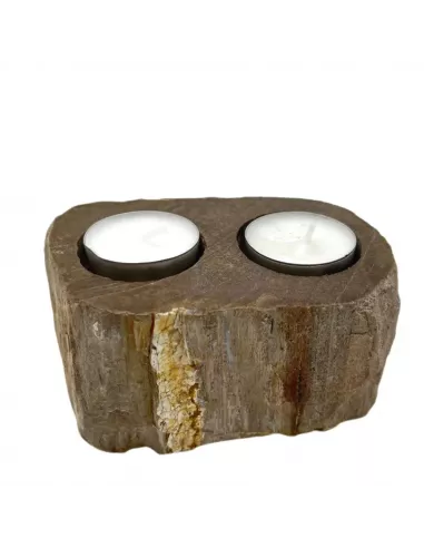Portavelas de Madera Petrificada Doble | Decoración Natural y Sostenible