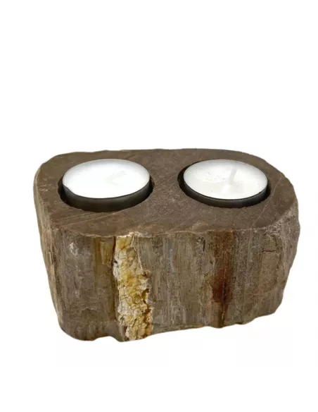 Portavelas de Madera Petrificada Doble | Decoración Natural y Sostenible