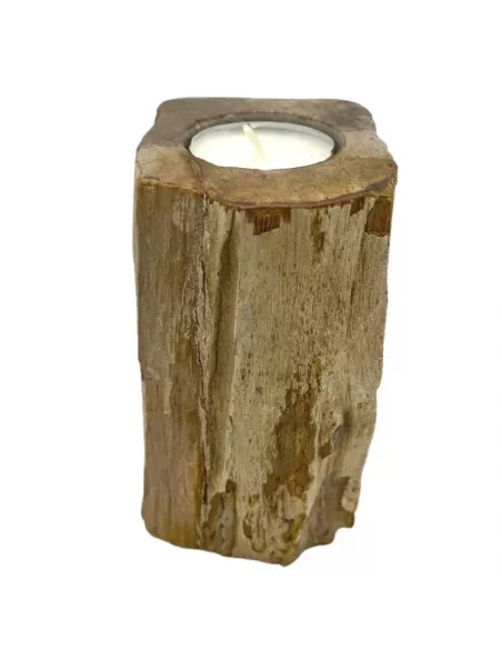 Portavelas de Madera Petrificada Individual Alto | Elegancia Natural y Atemporal