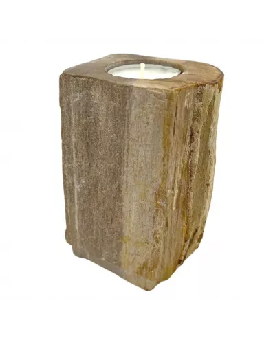 Portavelas de Madera Petrificada Individual Alto | Elegancia Natural y Atemporal