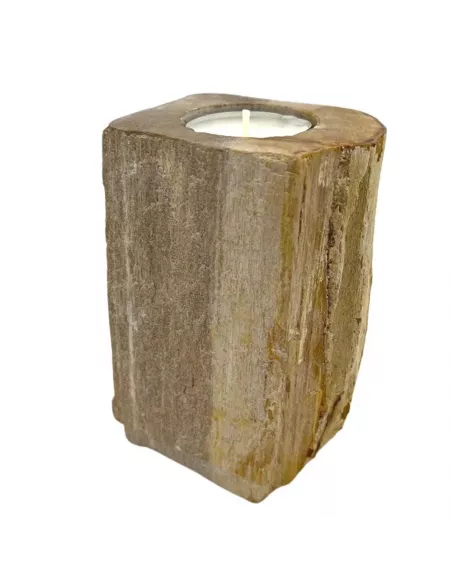 Portavelas de Madera Petrificada Individual Alto | Elegancia Natural y Atemporal