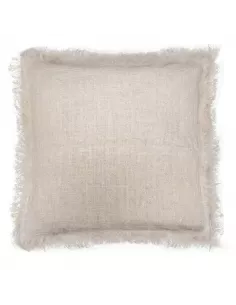 Funda de cojín de lino natural con flecos. Decoración sostenible