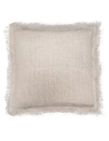 Funda de cojín de lino natural con flecos. Decoración sostenible