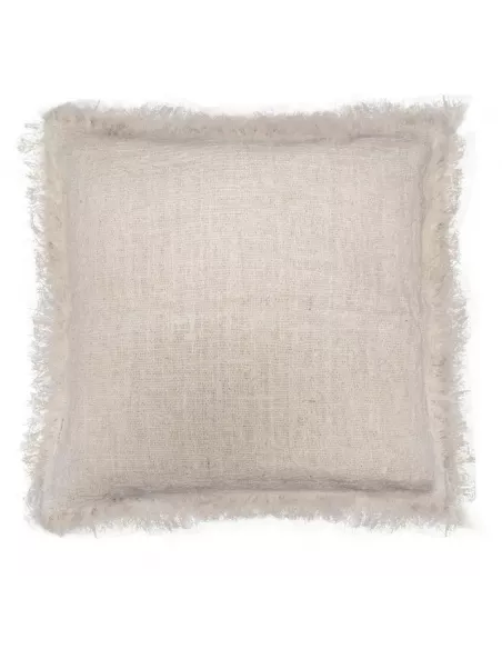Funda de cojín de lino natural con flecos. Decoración sostenible