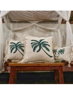 Funda de cojín de lino con palmera y flecos | Decoración sostenible 2