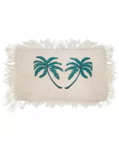 Funda de cojín de lino con palmera y flecos | Decoración sostenible