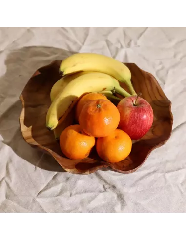 Frutero Redondo de Madera de Teca Lisa | Diseño Elegante y Natural