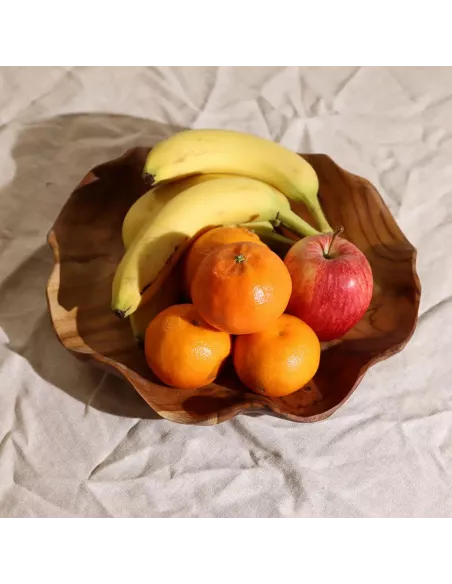 Frutero Redondo de Madera de Teca Lisa | Diseño Elegante y Natural