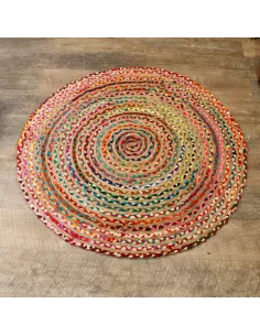 Alfombra redonda de yute y algodón reciclado multicolor | Sostenible