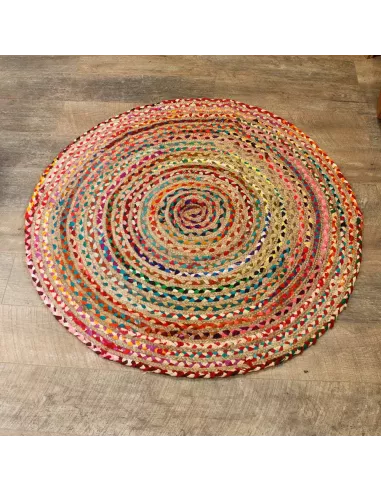Alfombra redonda de yute y algodón reciclado multicolor | Sostenible