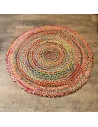 Alfombra redonda de yute y algodón reciclado multicolor | Sostenible
