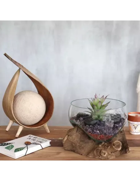 Vidrio Fundido sobre Madera – Tazón Grande Abierto | Arte y Decoración Exclusiva