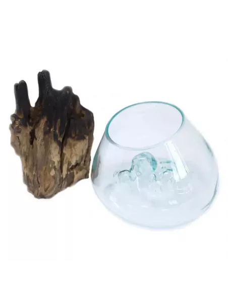 Vidrio Fundido sobre Madera | Tazón Grande Artesanal y Decorativo