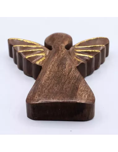 Ángel de Madera de Mango con Detalles Dorados | Escultura Decorativa en Varios Tamaños