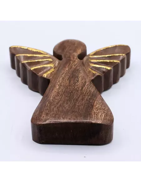 Ángel de Madera de Mango con Detalles Dorados | Escultura Decorativa en Varios Tamaños