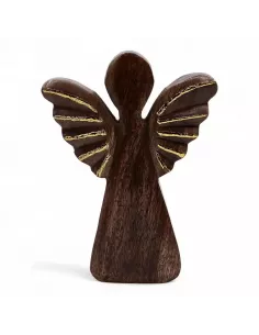 Ángel de Madera de Mango con Detalles Dorados | Escultura Decorativa en Varios Tamaños