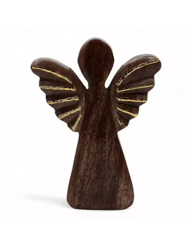 Ángel de Madera de Mango con Detalles Dorados | Escultura Decorativa en Varios Tamaños