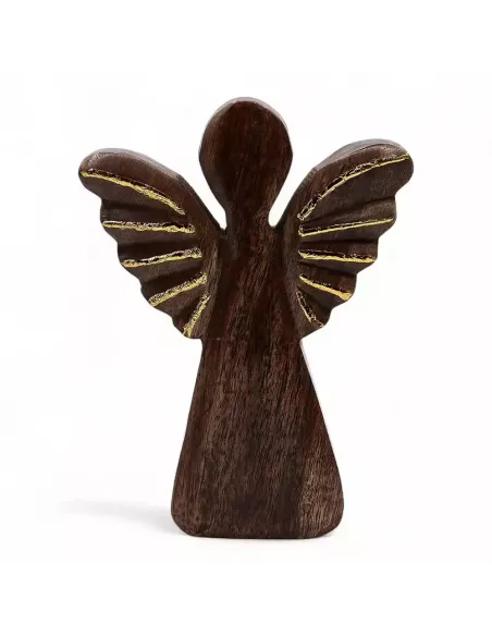 Ángel de Madera de Mango con Detalles Dorados | Escultura Decorativa en Varios Tamaños