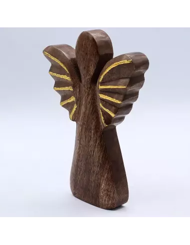 Ángel de Madera de Mango con Detalles Dorados | Escultura Decorativa en Varios Tamaños