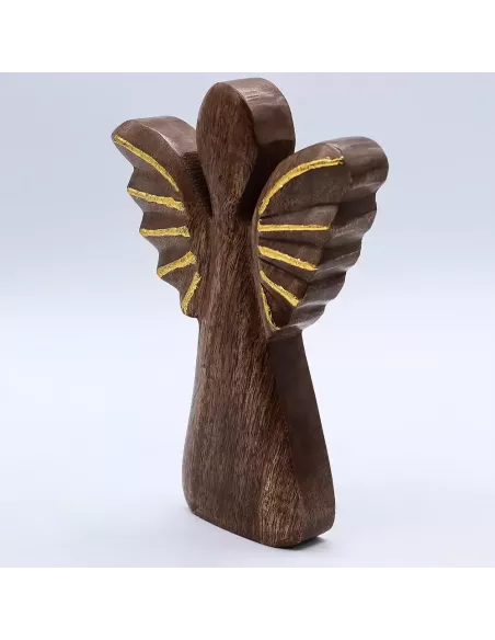 Ángel de Madera de Mango con Detalles Dorados | Escultura Decorativa en Varios Tamaños