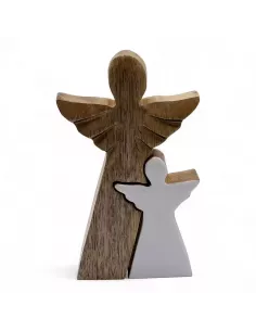 Ángel de Madera de Mango | Escultura Elegante en Esmalte Blanco
