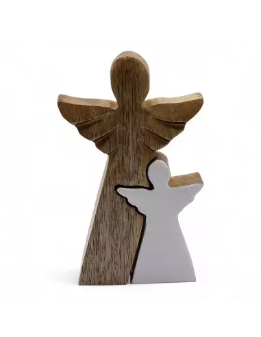 Ángel de Madera de Mango | Escultura Elegante en Esmalte Blanco