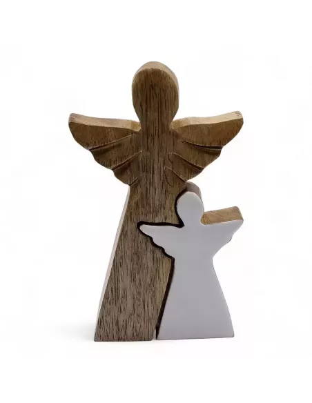 Ángel de Madera de Mango | Escultura Elegante en Esmalte Blanco