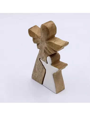 Ángel de Madera de Mango | Escultura Elegante en Esmalte Blanco