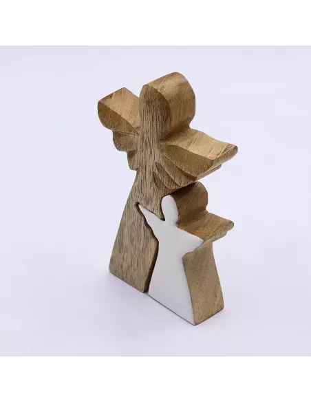 Ángel de Madera de Mango | Escultura Elegante en Esmalte Blanco