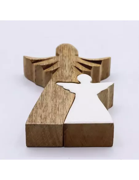 Ángel de Madera de Mango | Escultura Elegante en Esmalte Blanco