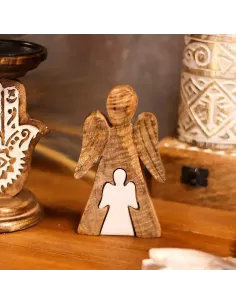 Ángel de Madera de Mango – Esmalte Blanco 15 cm – Decoración Elegante 2