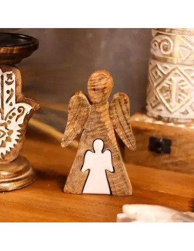 Ángel de Madera de Mango – Esmalte Blanco 15 cm – Decoración Elegante
