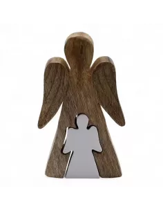 Ángel de Madera de Mango – Esmalte Blanco 15 cm – Decoración Elegante